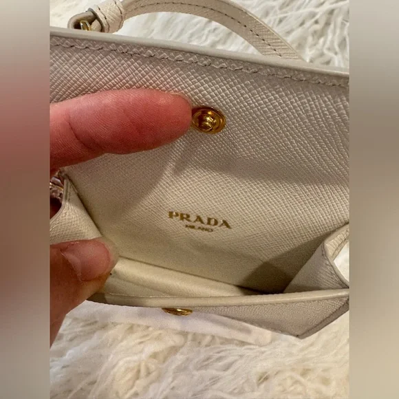 Prada White Mini Bag Saffiano Leather Rabbit Charm AUTHENTIC - Picture 4 of 4